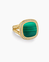 Albion® Ring in 18K Yellow Gold with Malachite and Diamonds, 15mm
